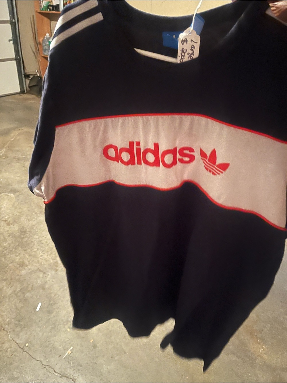 adidas Navy and White Tee with Red Logo Trim